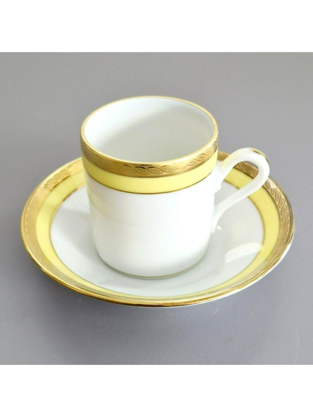 Richard Ginori Palermo Yellow Espresso Cup & Saucer Gold Encrusted Etched Italy
